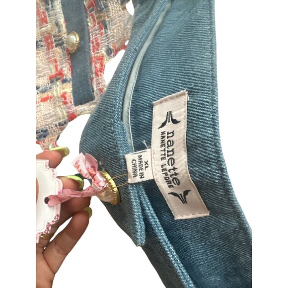 NANETTE LEPORE Multicolor Denim Trim Skirt Size XL NEW NWT - Picture 3 of 10